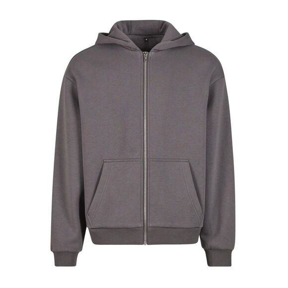 Build Your Brand Unisex Adult Fluffy Full Zip Hoodie / Magnet
